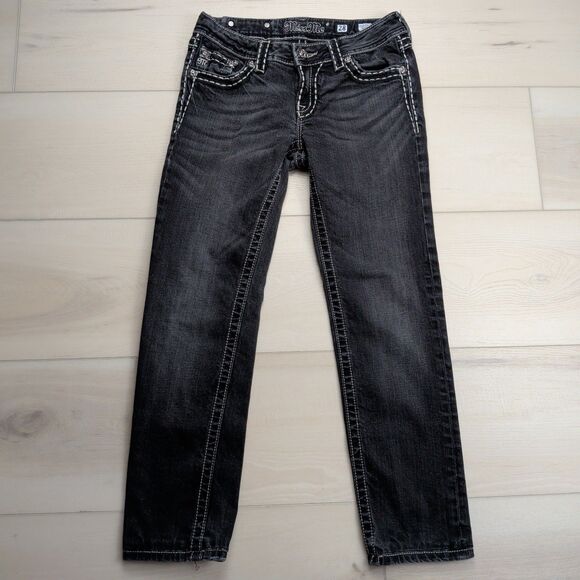 Miss Me Jeans Womens 27 Dark Gray Skinny JP5014SK-3 Embellished Pockets Denim - Picture 1 of 15